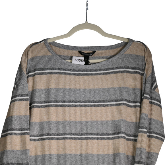 Banana Republic Sweater Women Large Brown Gray Ribbed Stretch Striped Cozy Chic - Picture 2 of 6